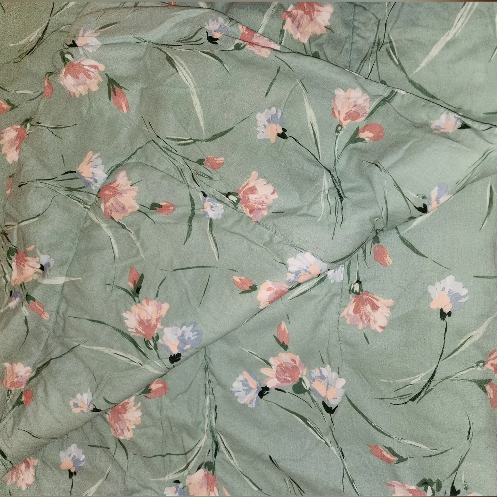 Vintage Bedding Comforter 1980's Green Pink Floral Cottagecore